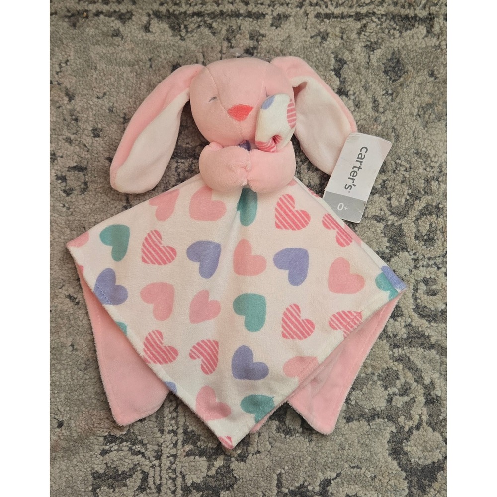 NWT Carters Pink Hearts Bunny Rabbit Plush Baby Security Blanket Toy Lovey